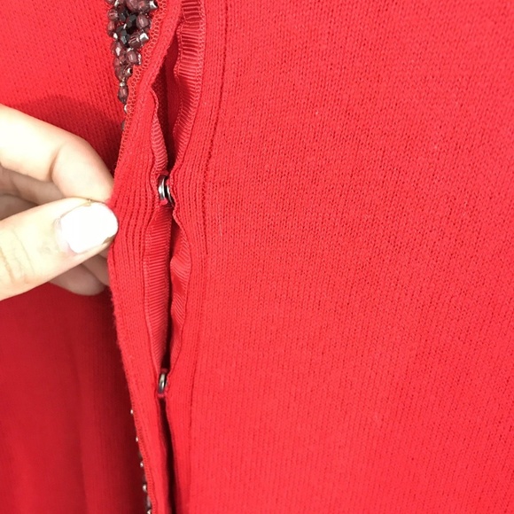 Ellen Tracy Red Jeweled Crew Neck Cardigan - Picture 3 of 7